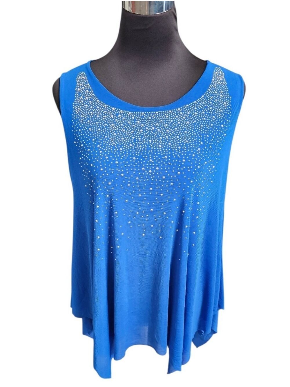 GRAND Electric Blue Sparkly Rhinestone Sheer Tank Top One Size NWT